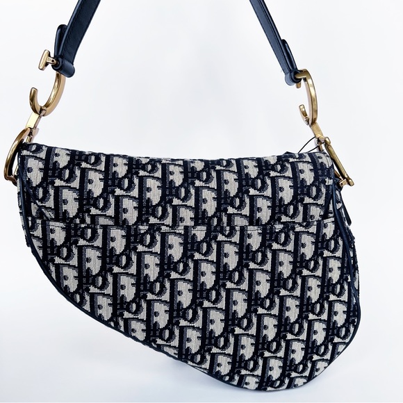 ❌SOLD❌CHRISTIAN DIOR BLUE OBLIQUE JACQUARD SADDLE BAG ANTIQUE GOLDEN HARDWARE - Picture 4 of 12